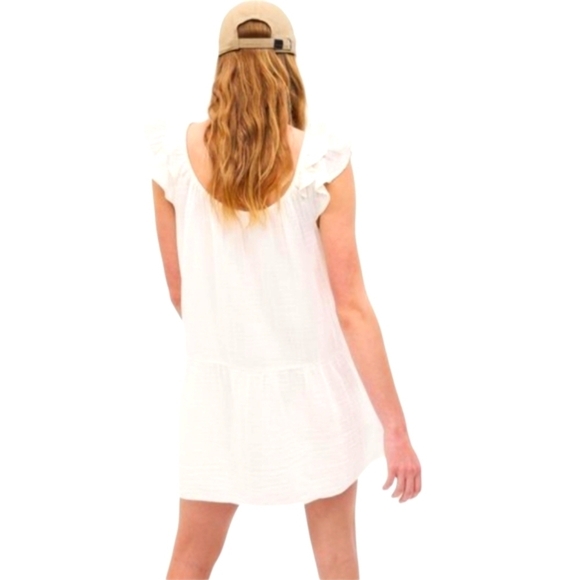 GAP 'New White' Crinkle Gauze Mini Dress Airy Flutter Sleeve Pockets Sz MEDP NWT - Picture 5 of 14